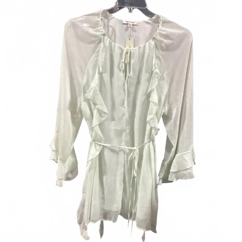 NEW FRANCESCA'S women's boho ruffled lacy flowy top in pale mint green